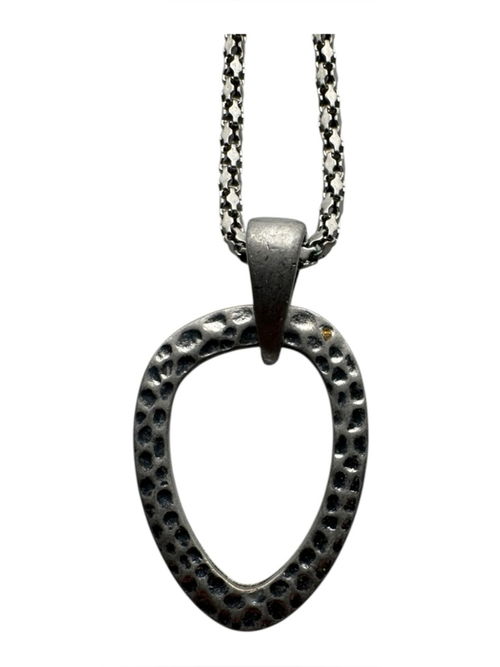 MGXX Silver Tone Hammered Open Oval Pendant Double‎ Strand Wheat Chain